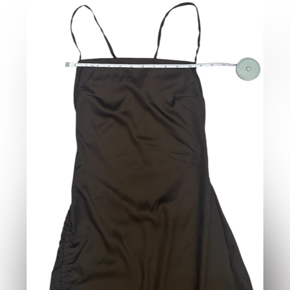 CBR NWT Women’s Asymmetrical Ruched Side Open Back Brown Dress Size: S - Picture 2 of 7